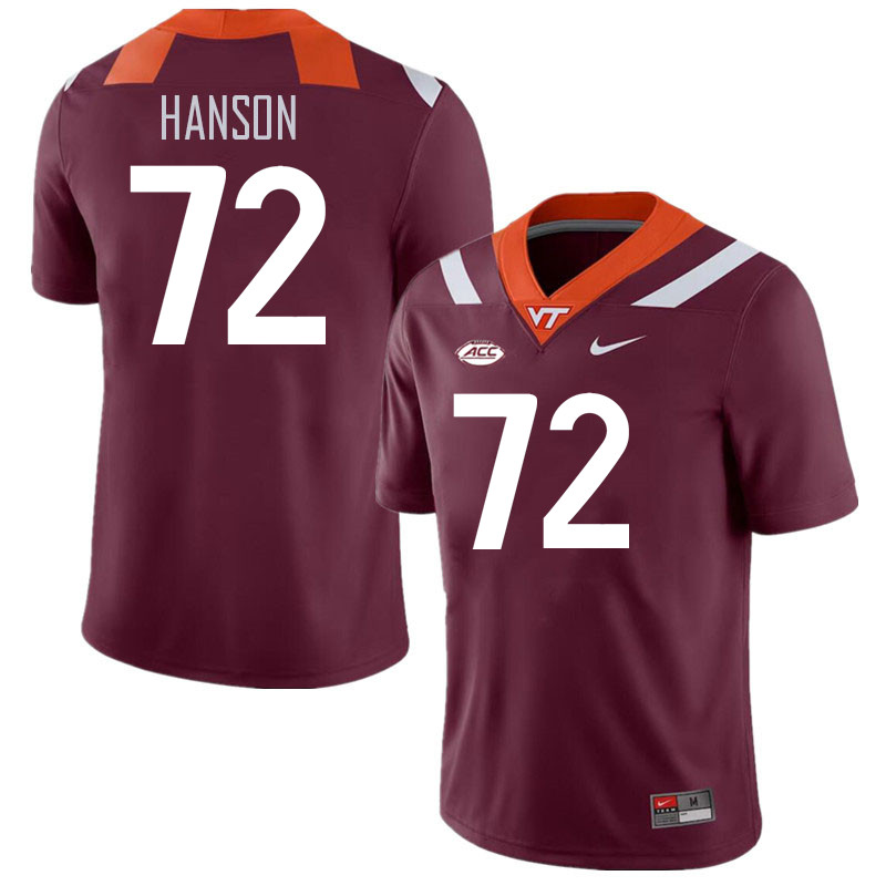 Men #72 Jesse Hanson Virginia Tech Hokies College Football Jerseys Stitched Sale-Maroon